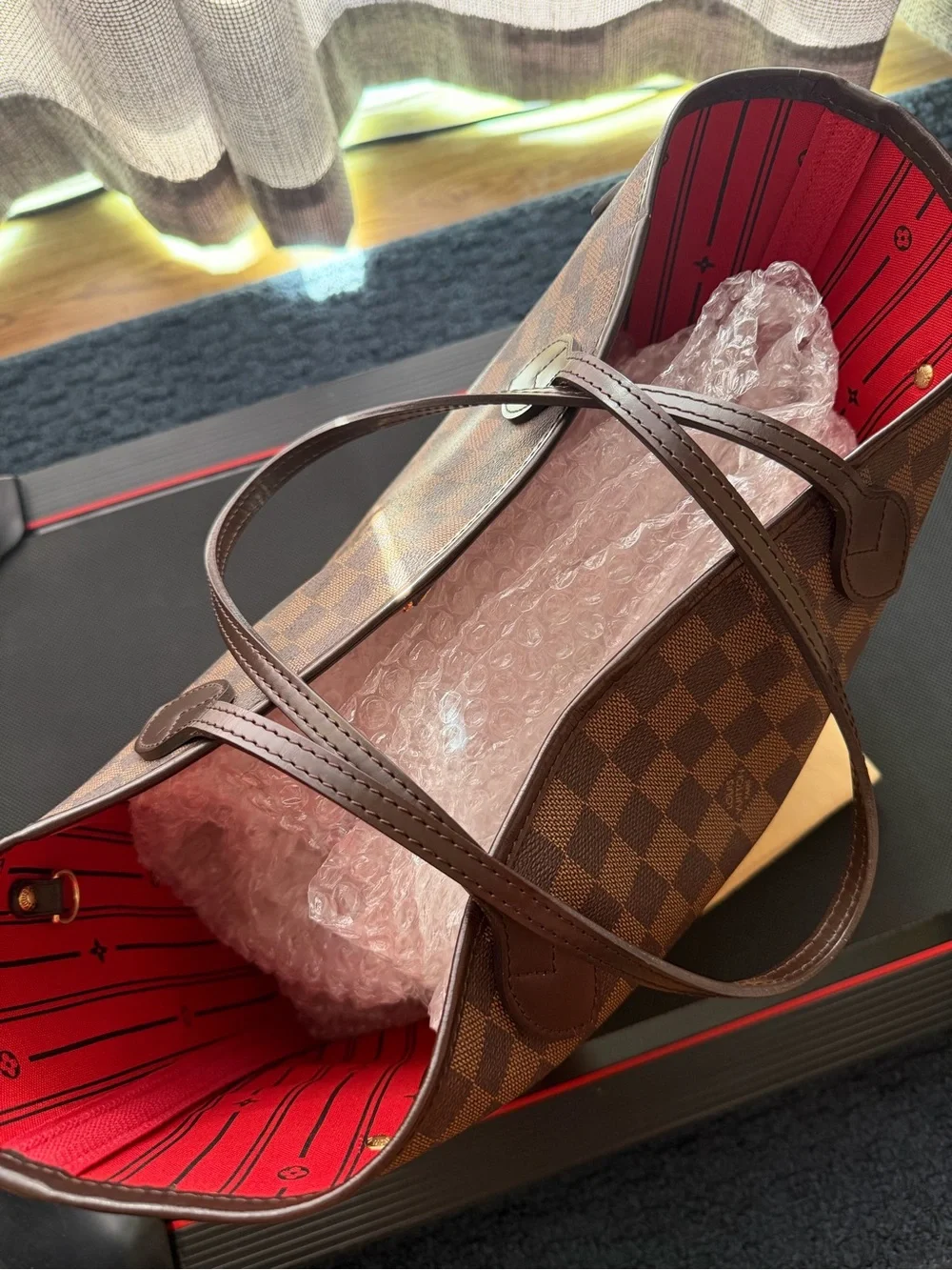 Preloved Authentic Louis Vuitton Damere Ebene Neverfull MM W/Dustbag Very Clean